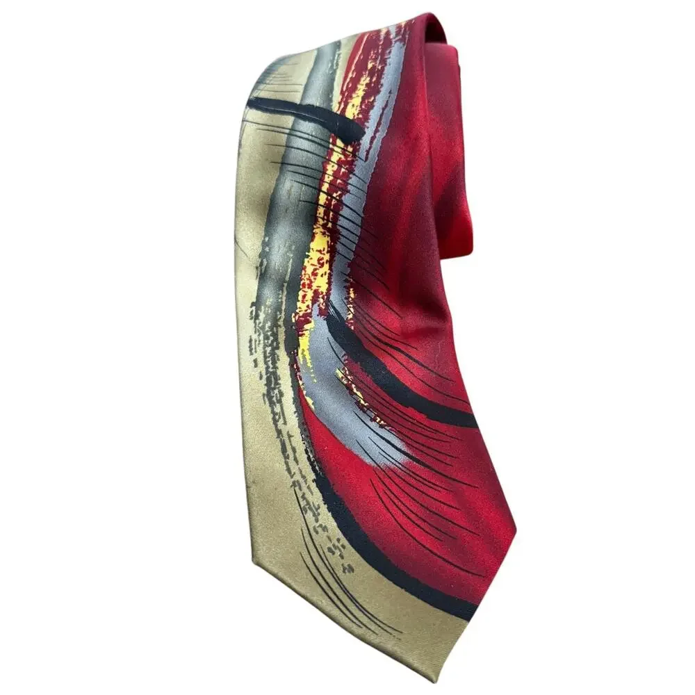 J Jerry Garcia Capillaries Collection 52 Satin Red Abstract Print Neck Tie 3.25